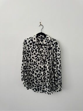 Zara Black and White Leopard Print Button-Down Shirt